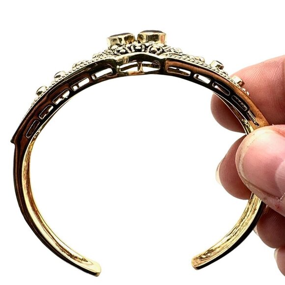 Womens Bracelet Gold over Sterling Silver Garnet Ornate Cuff - Picture 4 of 4
